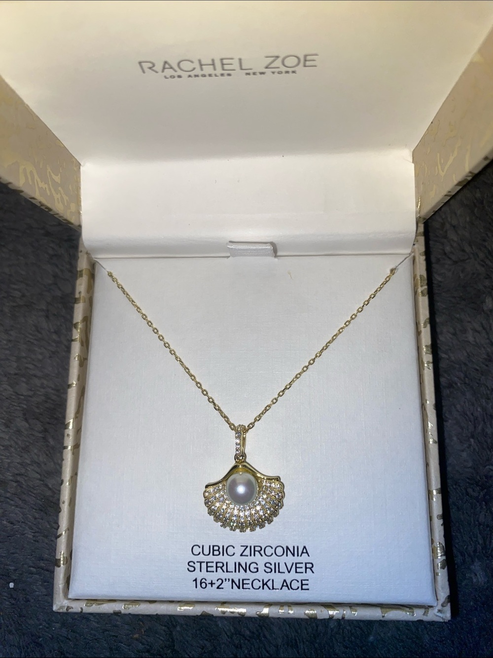 Rachel Zoe Gold Tone Sterling Silver Pearl Fan Pendant Necklace